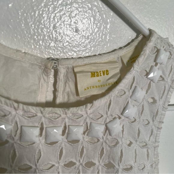 Maeve Anthropologie Monika Beaded Eyelet Sleeveless Peplum Blouse White XS - Picture 11 of 13